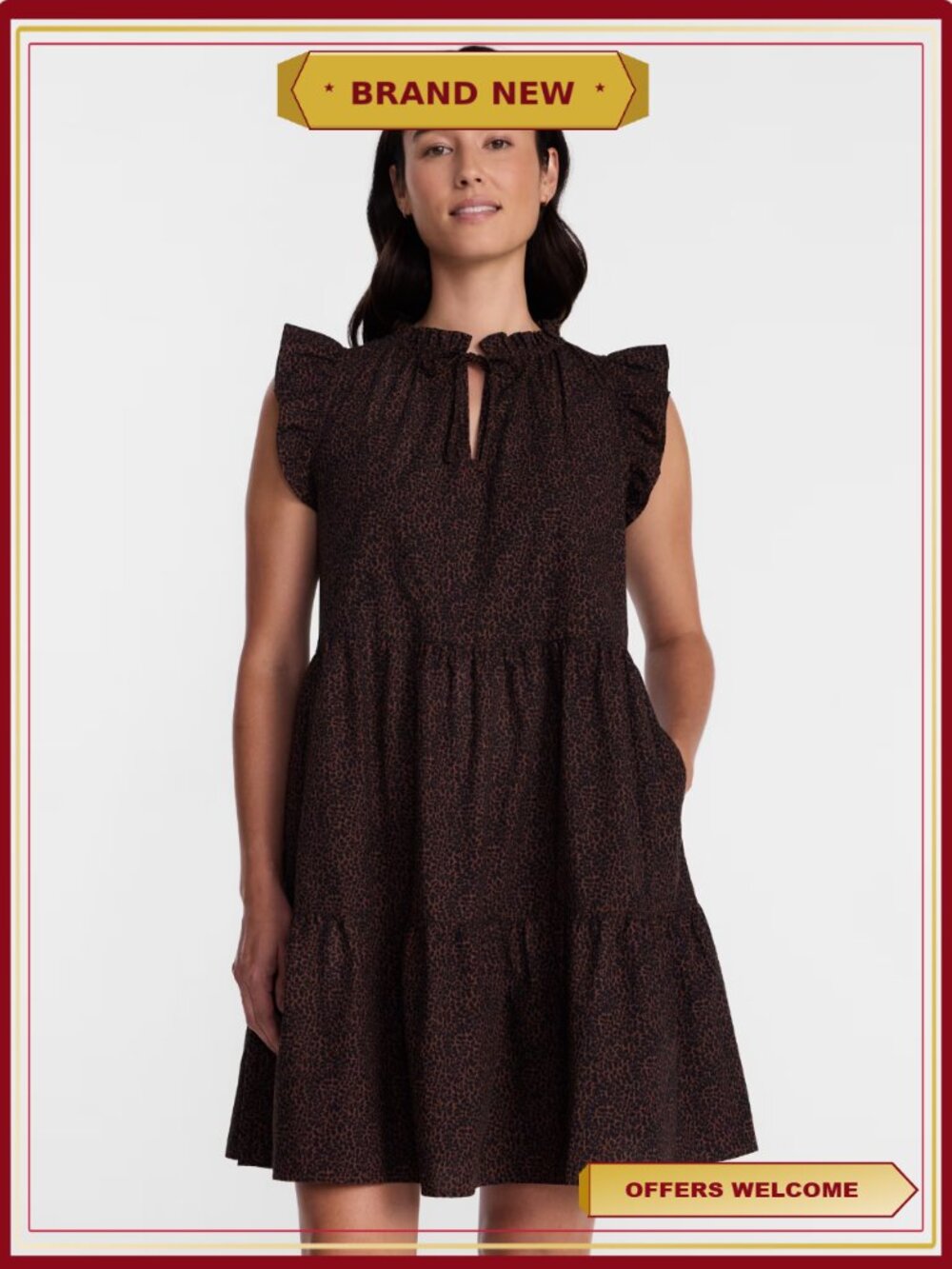 Cotton Mini Dress Flutter Sleeves Tiered Ruffles Casual Summer